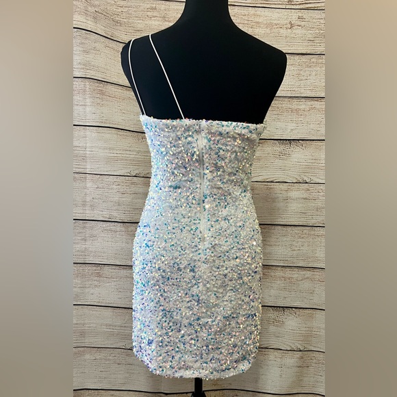 Women's one shoulder sequin bodycon dress NYE medium white - Picture 5 of 12
